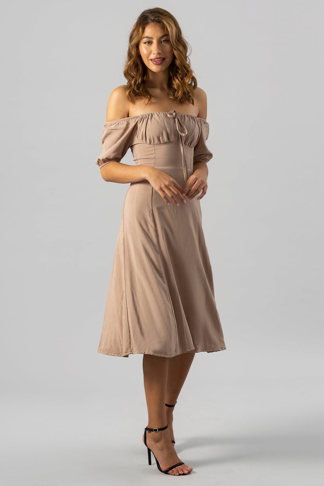 ROMA MOCHA MILKMAID DRESS | Vada Online